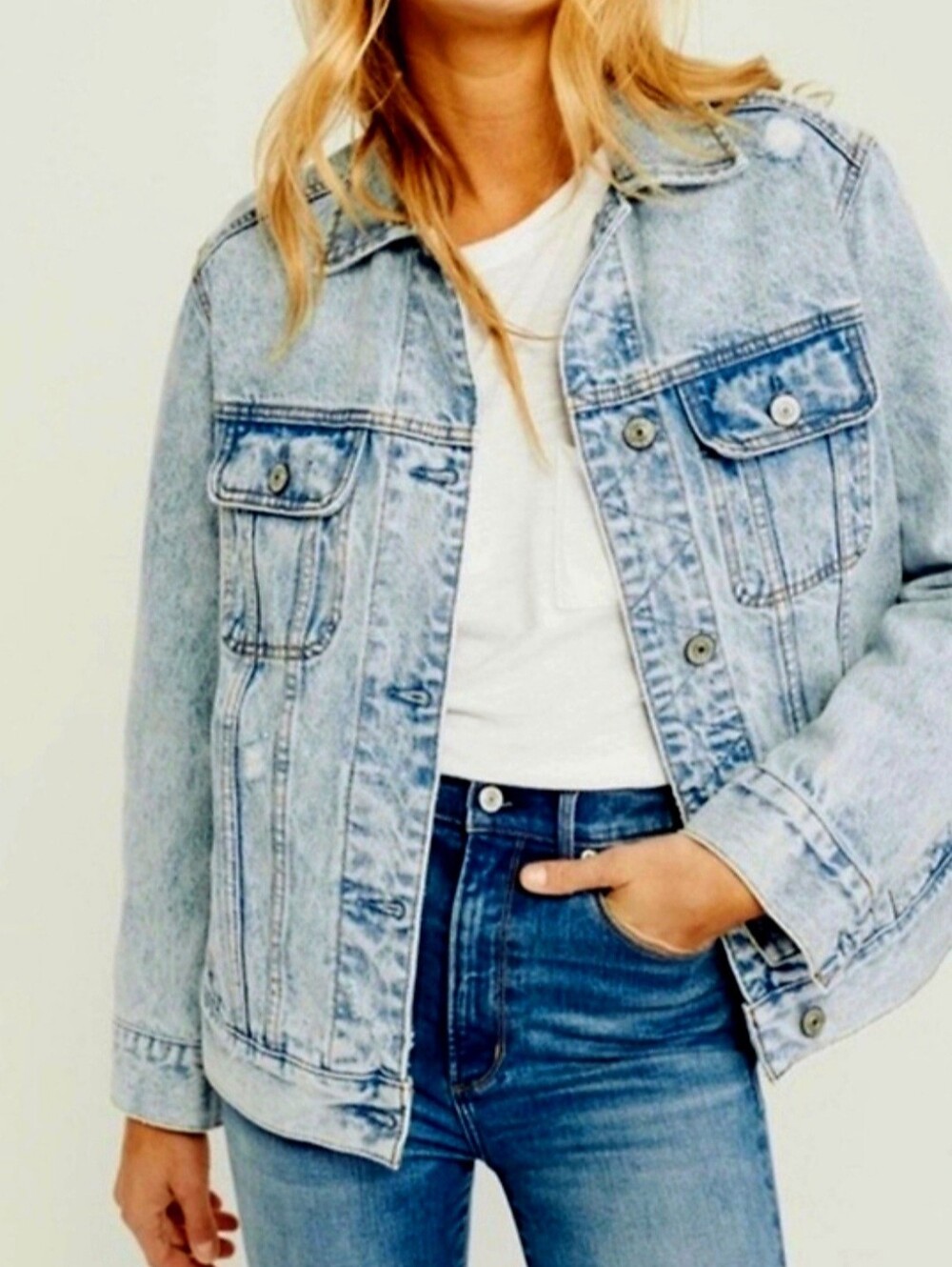 Abercrombie & Fitch Distressed Light Wash Trucker Denim Jacket Medium